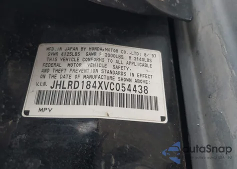 1997 Honda Cr-V z USA, uszkodzony, nr VIN JHLRD184XVC054438